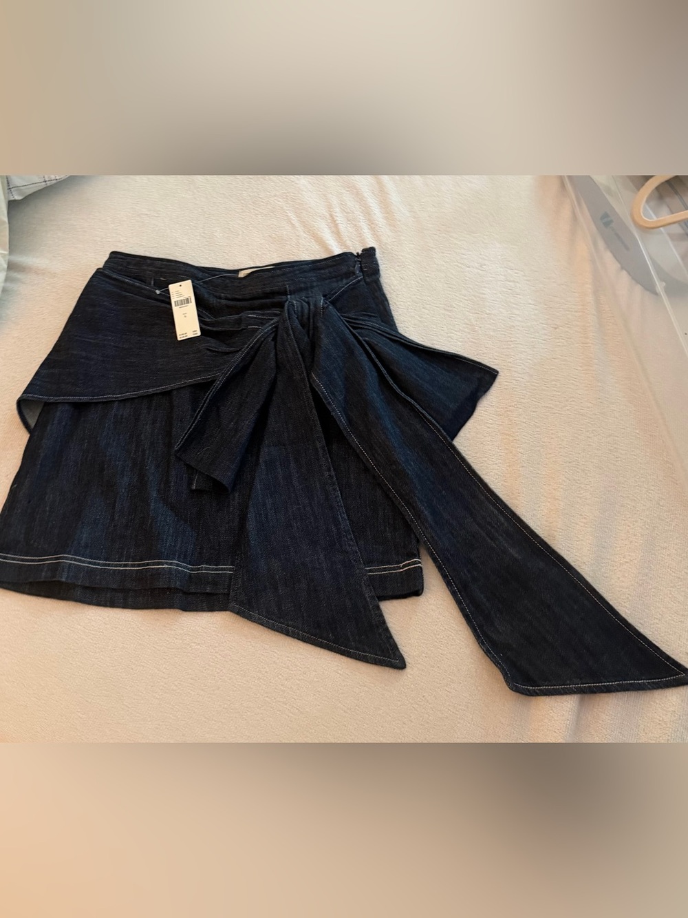 Dark Denim Wrap Mini Skirt with Tie